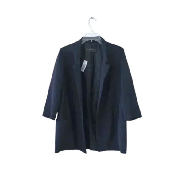 Zara Navy Blue Blazer Open Front Half Sleeve Pockets Women Size M - Picture 3 of 10